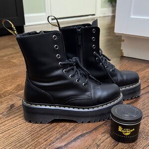 BRAND NEW Dr. Martens Black Combat Boots with Yellow Stitching
